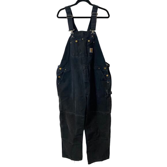Carhartt Men's R01 Overalls Carpenter Workwear Black Flaw 48 Grunge Destroyed - Picture 1 of 10